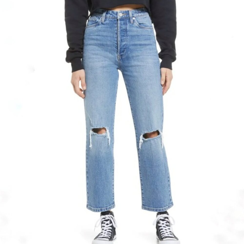 Blank NYC The Baxter Ribcage Straight Leg Ripped Blue Jeans Size 26